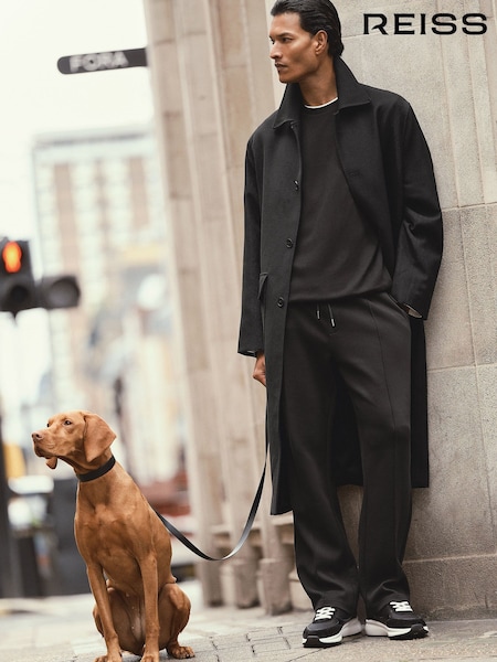 Black - Regular Reiss Rivo Sueded Interlock Jersey Relaxed-fit Joggers
