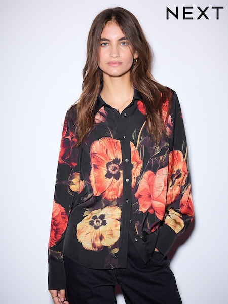 Black Floral Print - Long Sleeve Shirt