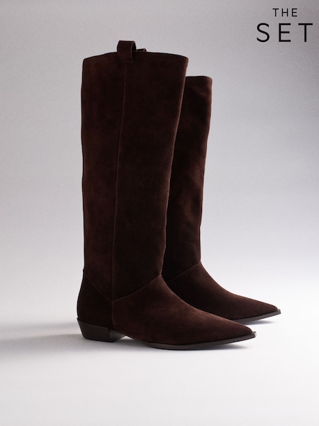 朱古力啡色 - The Set Premium Suede Boho Knee High Boots