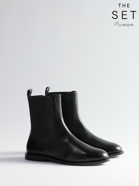 黑色皮革 - The Set Premium Chelsea Ankle Boots