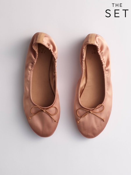 Pink - The Set Satin Round Toe Bow Ballet Flats