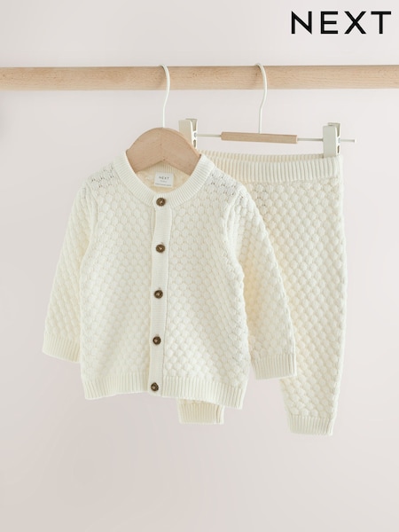 White - Knitted Cardigan And Leggings Baby Set (0mths-2yrs)