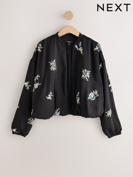 Black Satin - Bomber Jacket Cover-up