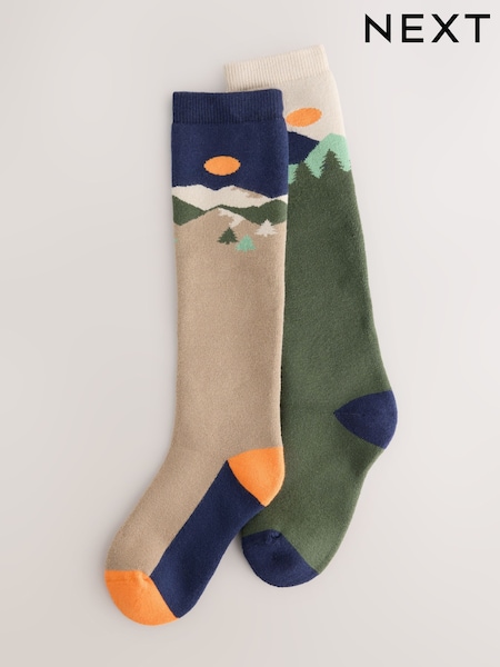 Multi Mountain Scene - Welly Socks 2 Pack