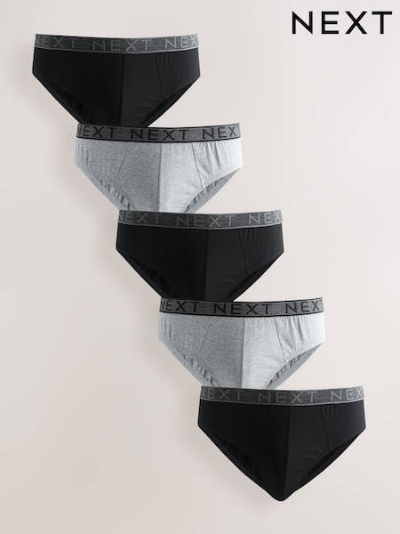 Black/Dark Grey - 5 Pack Cotton Rich Briefs