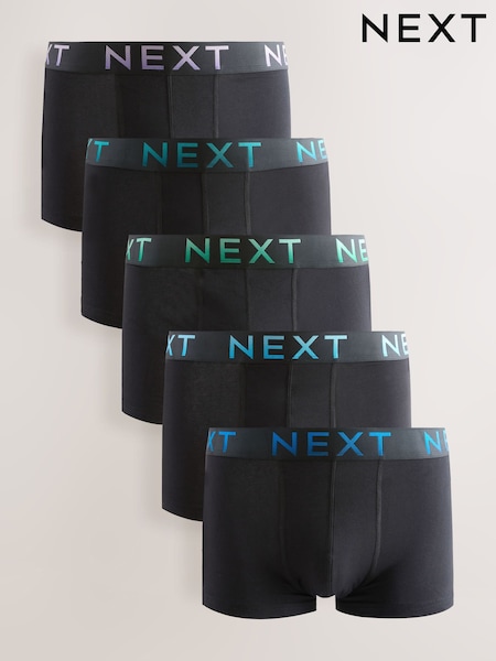 Black Blue Infill Text Waistband - Regular Hipster Cotton Rich Boxers 5 Pack