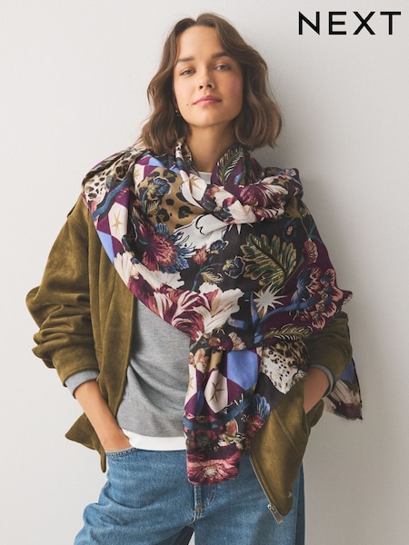 Navy Floral Swan Print - Leichter Schal