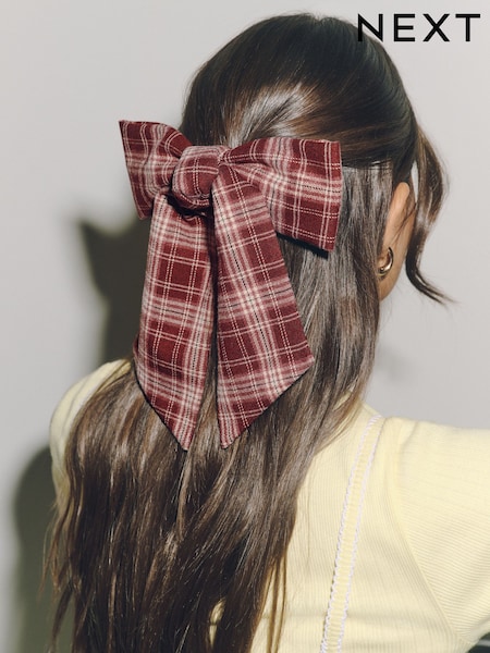 Chocolate Brown Check - Bow Clip