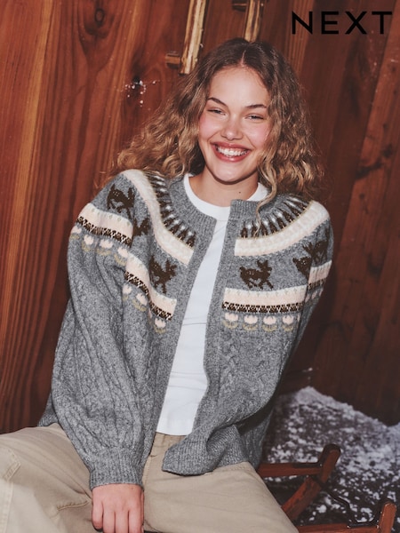 Gris Fairisle Deer imprimé - Cardigan Cover-up