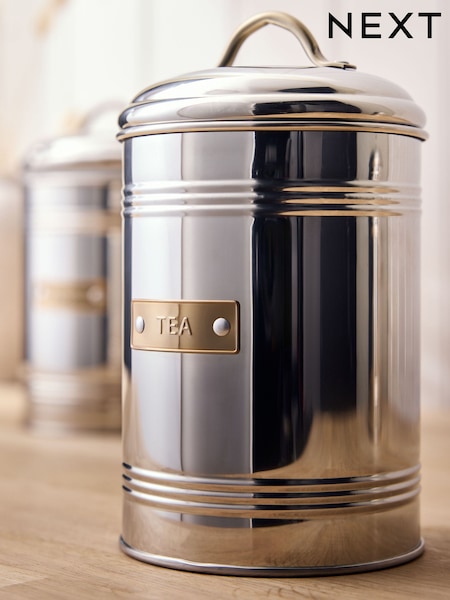 Set Of 3 & Gold Stainless Steel Tea , Coffee & Sugar Canisters