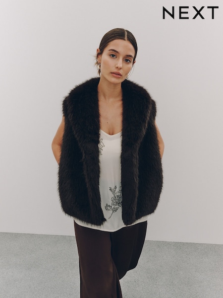 Brown - Faux Fur Gilet Cover-up