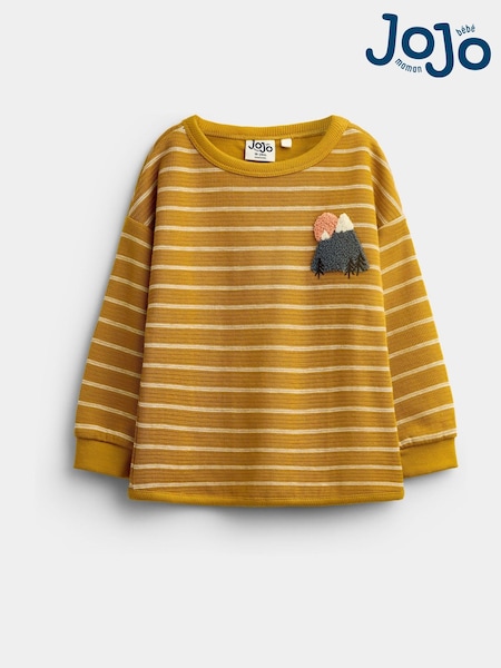 Mustard Yellow Mountain Stripe - Jojo Maman Bébé Long Sleeve Appliqué Top
