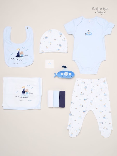 Blue - Bear and Boat Print - Rock-a-bye Baby Boutique Hanging Gift Set 10 Piece