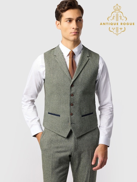 ירוק - Regular Antique Rogue Herringbone Waistcoat