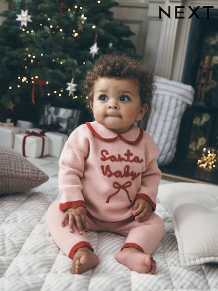 Pink Santa - Knitted Baby Jumper And Leggings Set (0mths-2yrs)