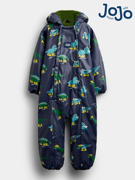 Navy Dinosaur - Jojo Maman Bébé Waterproof Fleece Lined All-in-one Puddlesuit