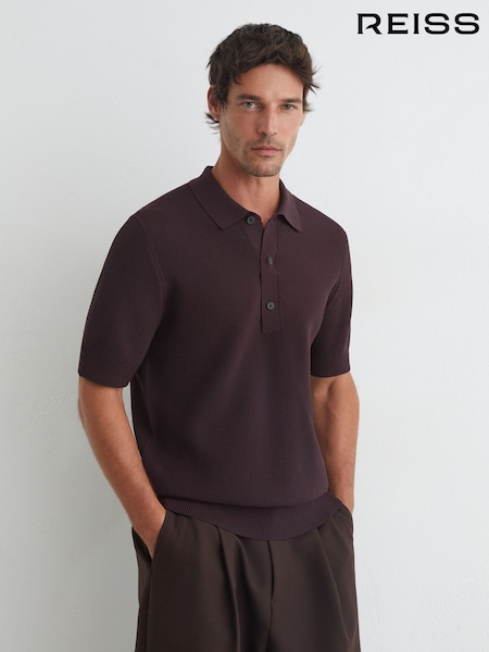 Dark Bordeaux - Regular Reiss Warren Cotton-blend Basket-stitch Polo Shirt