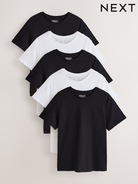 Черный/белый - Slimline Crew Neck T-shirts 5 Pack