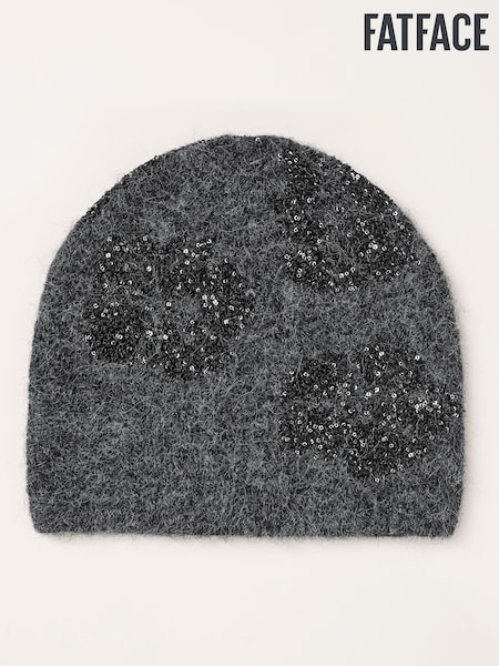 Grey - Fatface Floral Sequin Beanie
