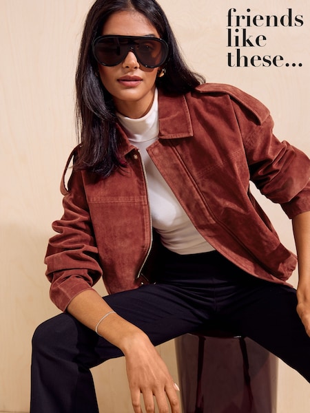 Brick Red - Friends Like These Faux Suede Oversize Bomber Jacket