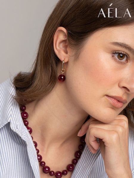 Red - Aela Red Drop Hoop Earrings
