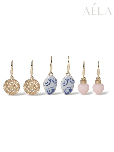 Rose - Lot de 3 boucles d’oreilles Aela roses à breloques