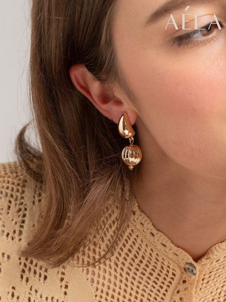 Gold Tone - Etched Ball Drop Dome Earrings