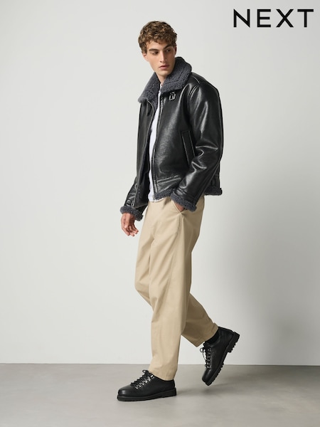 Black - Regular Faux Leather Flight Jacket