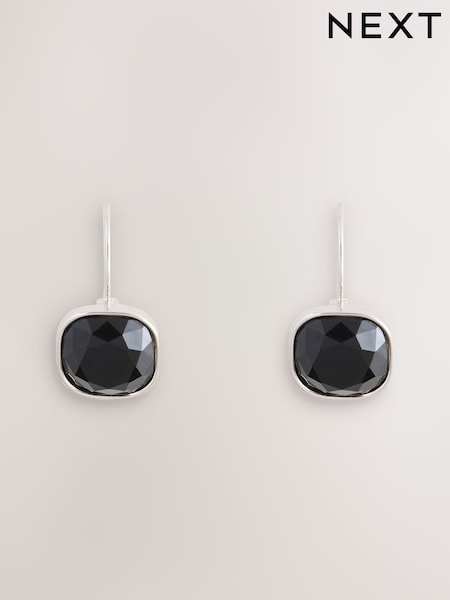Silver Tone/Black - Sparkle Pull Through Earrings
