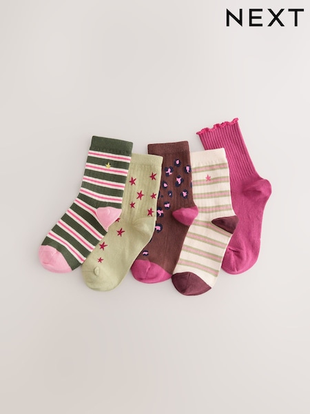 Көп түсті - Cotton Rich Stripe, Stars And Animal Print Ankle Socks 5 Pack