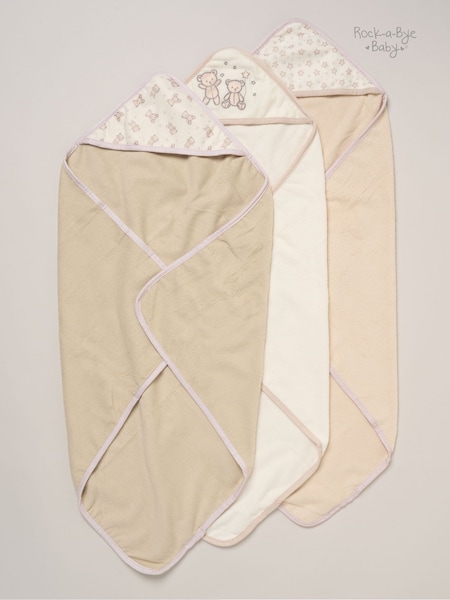 بيج كريم - Rock-a-bye Baby Boutique Hooded Towels And Wash Cloth Set 3 Pack