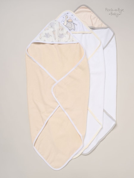 Off White - Rock-a-bye Baby Boutique Hooded Towels And Wash Cloth Set 3 Pack