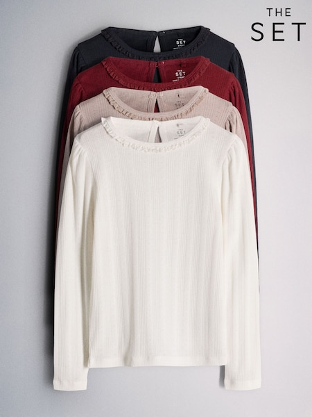 Marineblau/Rot/Cream/Hellbraun - The Set 4 Pack Long Sleeve Pointelle T-shirts