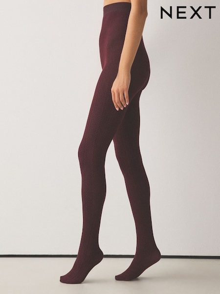 أحمر عنابي - Warm Handle Cable Knitted Tights 1 Pack
