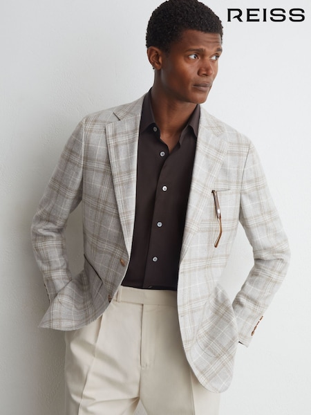 Soft Grey - Classic Fit Atelier Hemp-wool Check Single-breasted Blazer