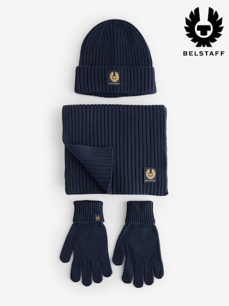 أزرق داكن - Regular Belstaff Knitted Accessories Set 3 Piece