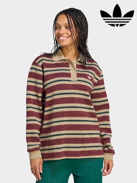 Red - Adidas Originals Stripe Knitted Polo Top