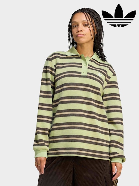 Lime Zeleno - Adidas Originals Stripe Knitted Polo Top