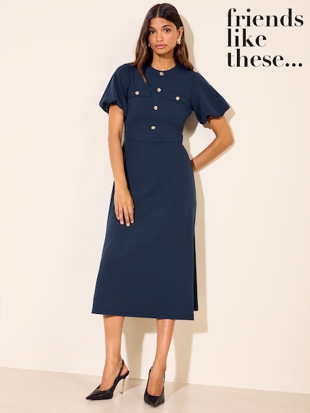 Navy Blue - Friends Like These Military Midi Dress