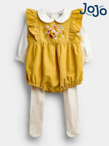 Giallo ocra a fiori - Jojo Maman Bébé 3-piece Romper Set