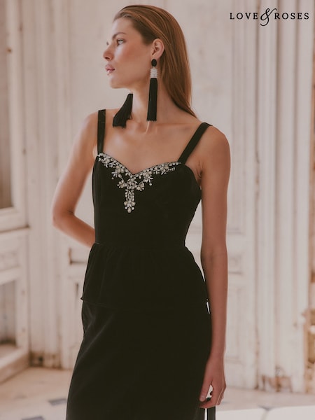 Black - Love & Roses Embellished Velvet Camisole