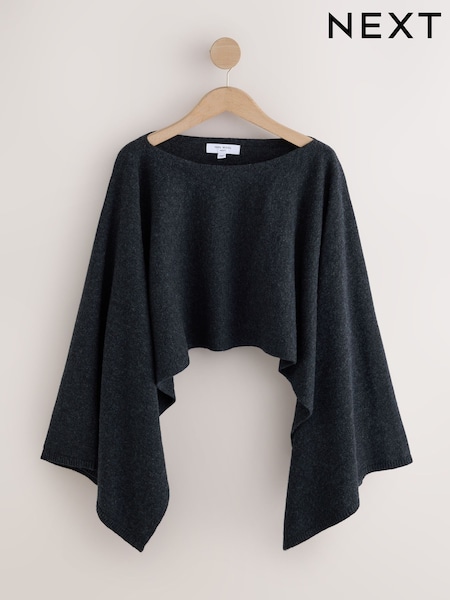 Charcoal Grey - N. Premium Merino Wool Knit Cape Poncho