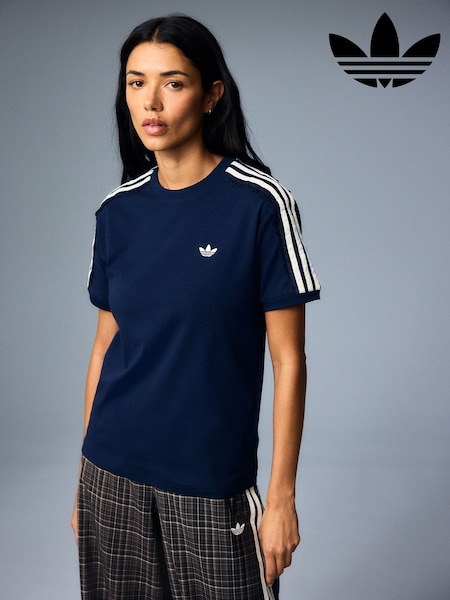 Navy - Adidas Originals Lace 3-stripes T-shirt