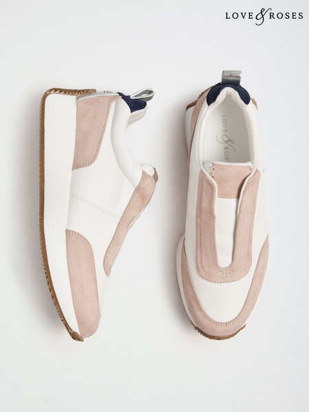 White - Love & Roses Elasticated Slip On Jogger Trainers