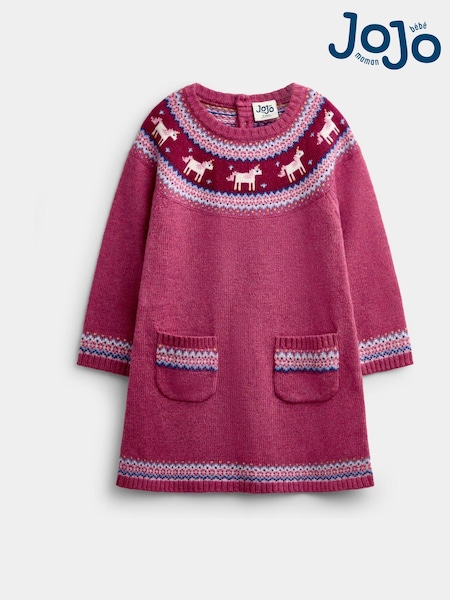 Rose Pink Unicorn - Jojo Maman Bébé Fairisle Knitted Dress