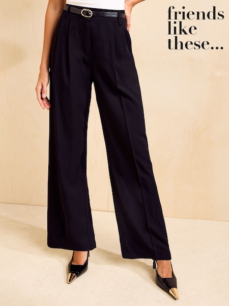 Black - Friends Like These Belted Tailored Wide Leg Trousers
