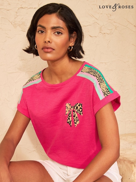 Pink Tipped - Love & Roses Short Sleeve Crew Neck T-shirt