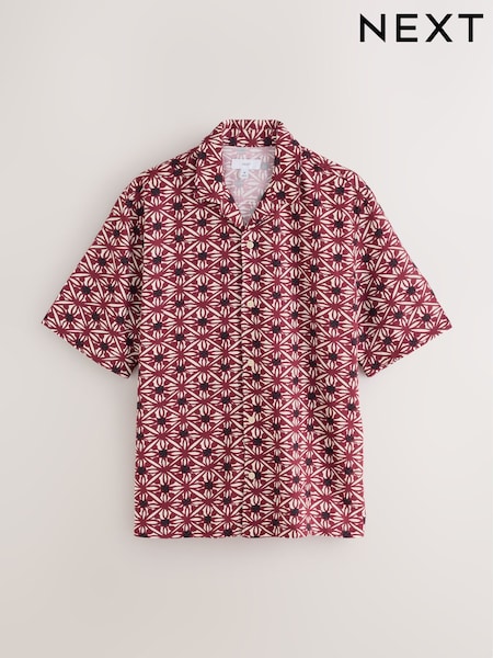 Burgundy Red - Regular Print Short Sleeve Shirt
