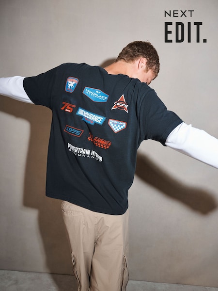 Black/White Graphic - Regular Long Sleeve Edit T-shirt With Mock Layer