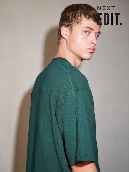 Green - Regular Boxy Waffle Texture Edit T-shirt